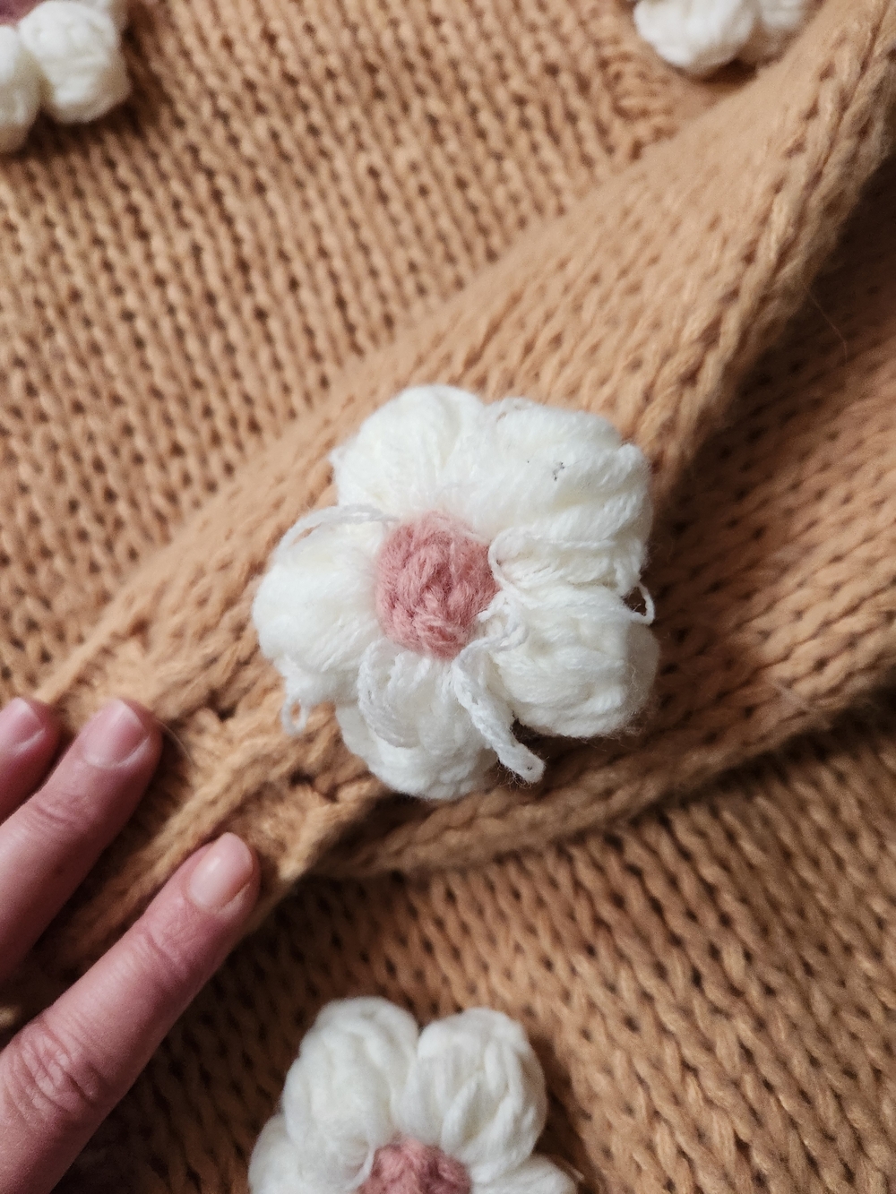 Maeve Peach Flower-Appliqué Chunky Cardigan - Picture 4 of 9